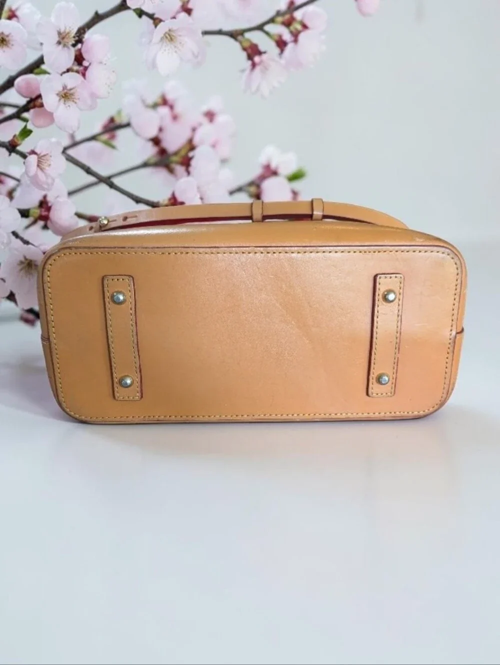 Dooney & Bourke Tan Leather Tote with White Wallet and Red Interior Accents